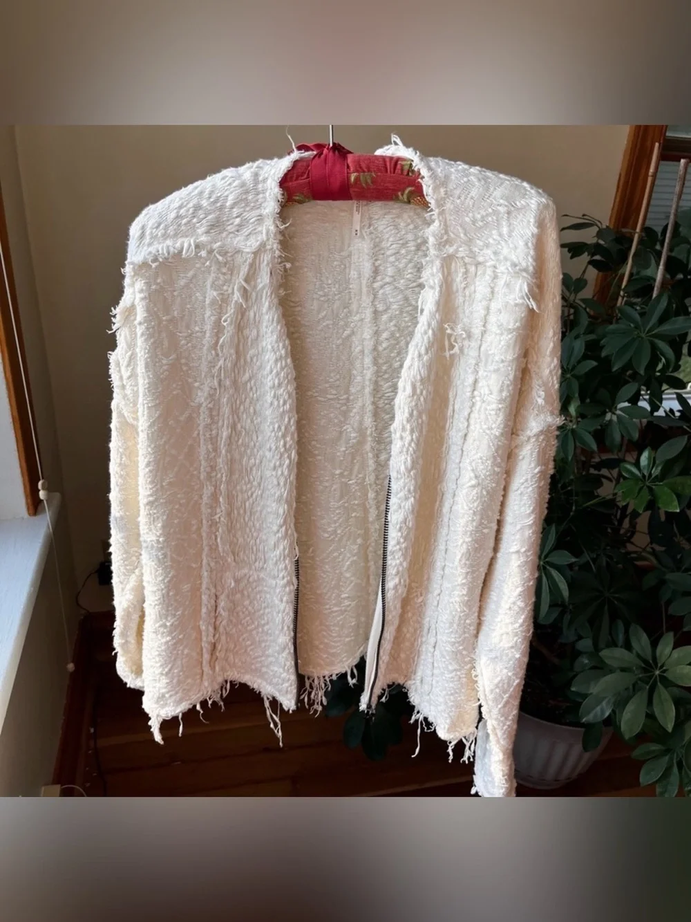 Free People shaggy ivory zip up sweater - Picture 1 of 3